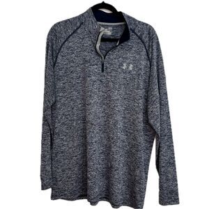 Under Armour Men's Large Blue HeatGear Tech 1/4 Quarter Zip Long Sleeve Shirt